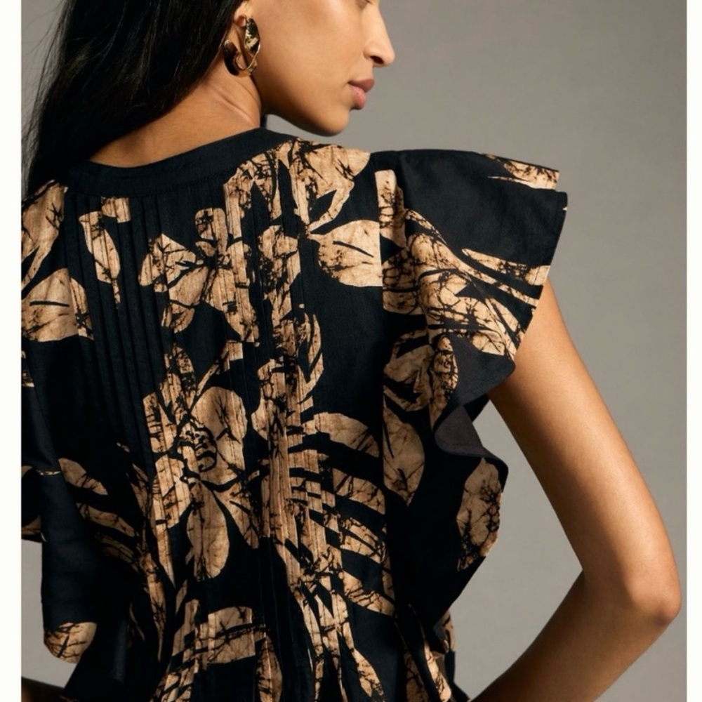 Anthropologie Black Maxi Dress with Tan Floral Motif - Picture 6 of 13